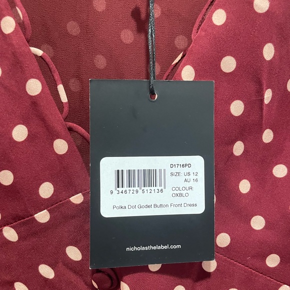 Nicholas Polka Dot Godet Button Front Dress Size 12 - Picture 9 of 11